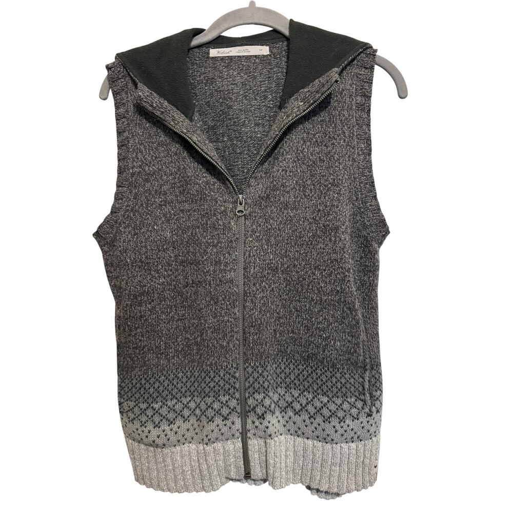 Vintage Woolrich Fair Isle Knit Hooded Zip Sweater Size S Gray Pockets Gorpcore
